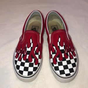 VANS checkered flame red slip-ons